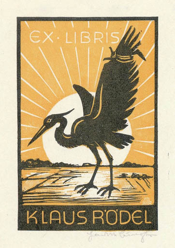 Exlibris by Hans Michael Bungter from Germany for Klaus Rödel - Bird Literature Sun 