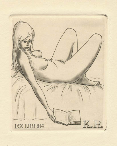 Exlibris by Fritz Kühn from Germany for Klaus Rödel - Book Woman Nude 