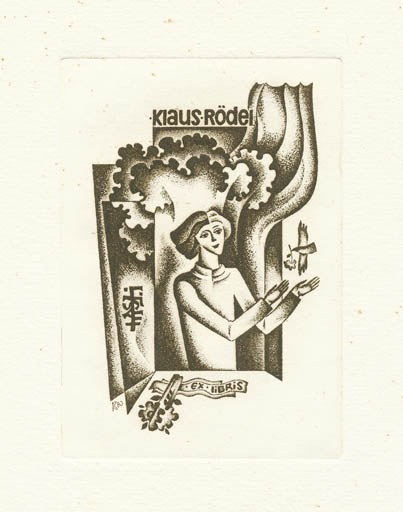 Exlibris by Vadim J. Kiselev from Soviet Union for Klaus Rödel - Woman 