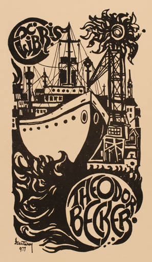 Exlibris by Florian Szentesi from Hungary for Theodor Becker - Maritime Ship/Boat 