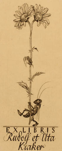 Exlibris by ? Unbekannt from Unknown for Rudolf et Uta Kraker - Flower Insect 