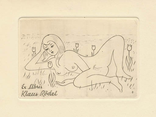 Exlibris by Arne Olsen from Denmark for Klaus Rödel - Woman Nude 