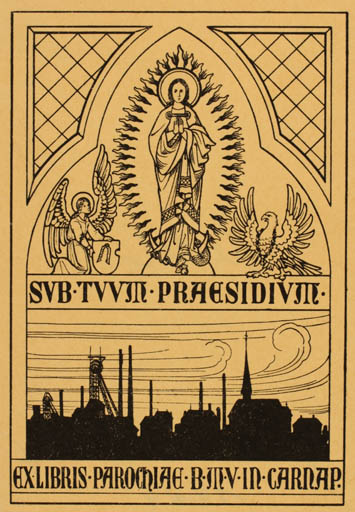 Exlibris by ? Unbekannt from Unknown for ? Parochiae B. M. V. - City Angel Bird Religion 