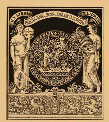 Exlibris by Bèla Korda from Hungary for Prof. Dr. Jos. Drachoovsky - Heraldry 