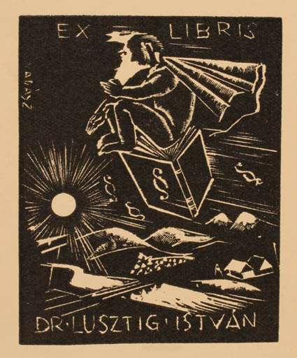 Exlibris by Endre Vadasz from Hungary for Dr. Istvan Lustig - Law Scenery/Landscape Sun 