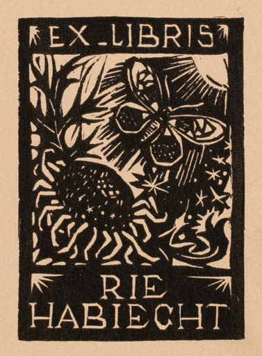 Exlibris by ? Unbekannt from Unknown for Rie Habiecht - Sun Butterfly 