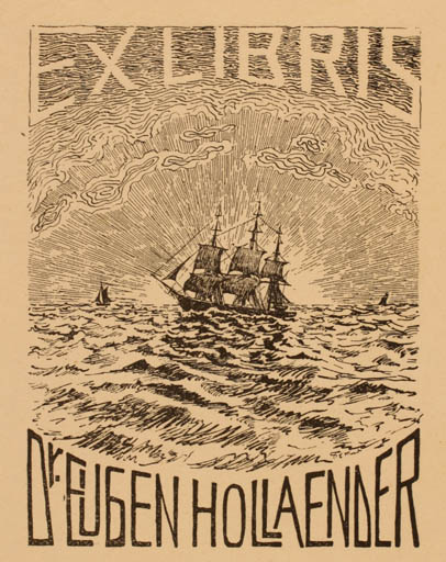 Exlibris by ? Unbekannt from Unknown for Dr. Eugen Hollaender - Maritime Ship/Boat 