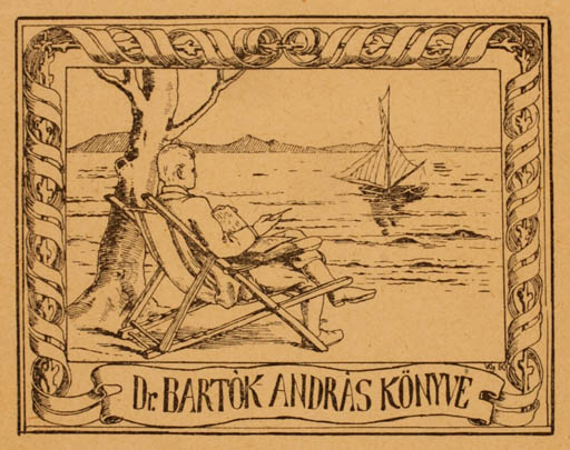 Exlibris by ? Unbekannt from Hungary for Dr. Andras Bartok - Book Man Maritime Ship/Boat 