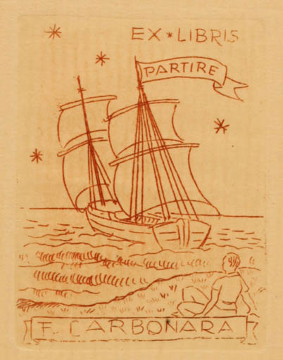 Exlibris by ? Unbekannt from Unknown for Francesco Carbonara - Maritime Ship/Boat 