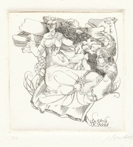 Exlibris by Augustinas Virgilijus Burba from Lithuania for Klaus Rödel - Woman 