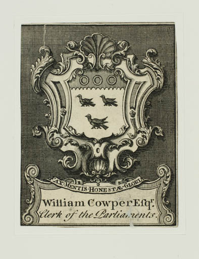 Exlibris by ? ? from Great Britain for William CowperEsqr - Heraldry Historical Person 