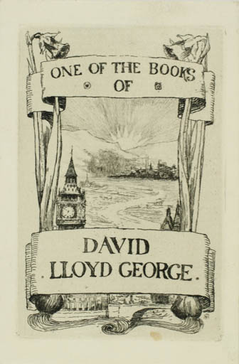 Exlibris by ? ? from Great Britain for David Llotd George - City Historical Person Scenery/Landscape Regent/royalty 