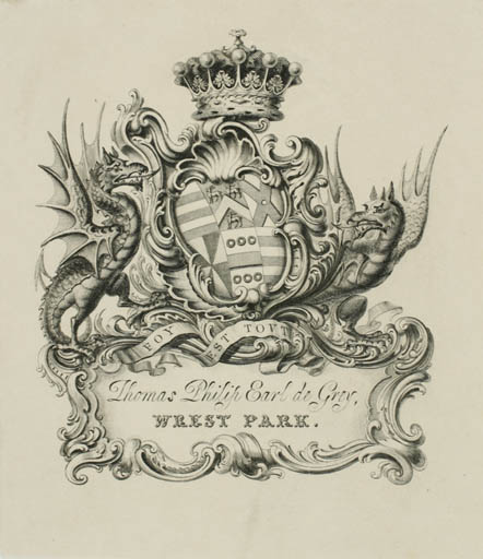 Exlibris by ? ? from Great Britain for ? Thomas Philip Earl de Grey - Heraldry Historical Person Regent/royalty 