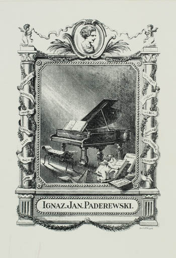 Exlibris by William P Barrett from Great Britain for Ignacy Paderewski - Historical Person Music 
