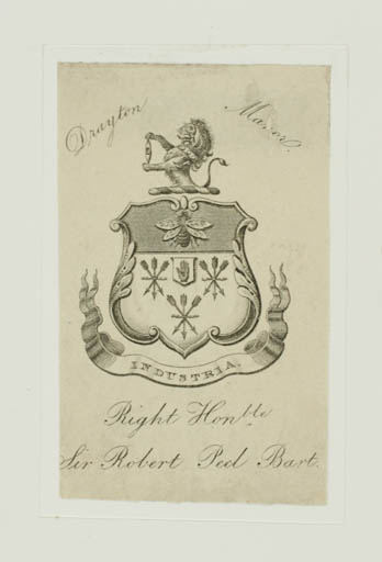 Exlibris by ? ? from Great Britain for Robert Peel Bart - Heraldry Historical Person Regent/royalty 