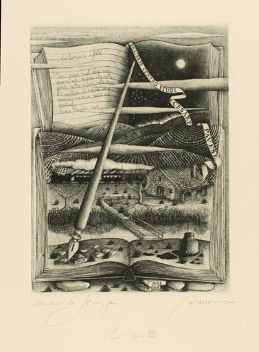 Exlibris by Pietro Paolo Tarasco from Italy for Cesare Pavese - Book Scenery/Landscape 