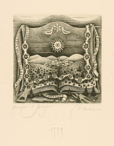 Exlibris by Pietro Paolo Tarasco from Italy for ? Sanpaolo Albanese - Book City Scenery/Landscape 