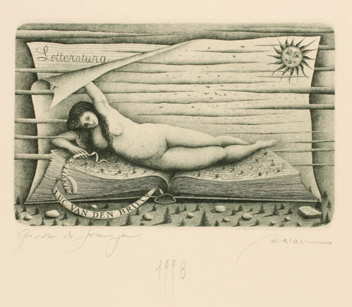 Exlibris by Pietro Paolo Tarasco from Italy for Luc van den Briele - Book Woman Scenery/Landscape Nude Sun 