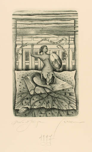 Exlibris by Pietro Paolo Tarasco from Italy for Biblioteka Publiczna m.st. Warszawy - Book Woman 