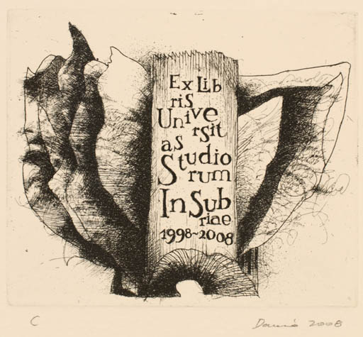 Exlibris by István Damó from Hungary for ? Universit as studiorum in Subriae - Abstract 