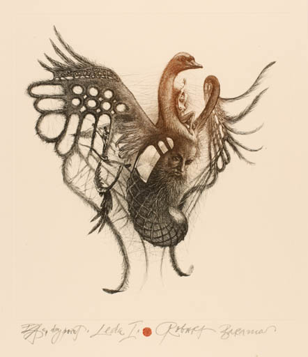 Exlibris by Robert Evgeny Baramov from Bulgaria for ? ? - Fairytale/fable Leda and the Swan 