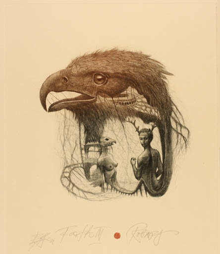 Exlibris by Robert Evgeny Baramov from Bulgaria for ? ? - Fairytale/fable Bird 