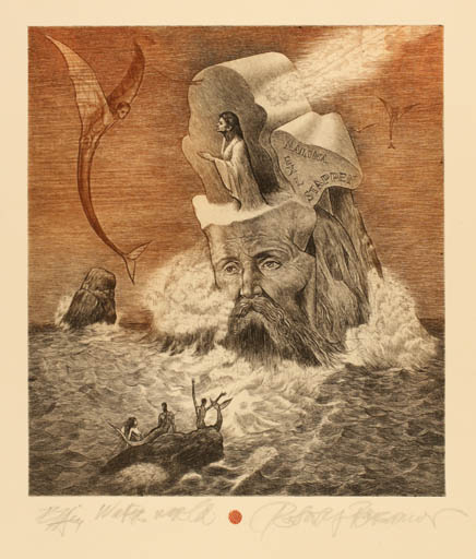 Exlibris by Robert Evgeny Baramov from Bulgaria for Marina Stappen - Fable Animal Mermaid Religion Surrealism 