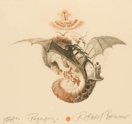 Exlibris by Robert Evgeny Baramov from Bulgaria for Lodevijk Deurinck - Fairytale/fable Fable Animal Pegasus 