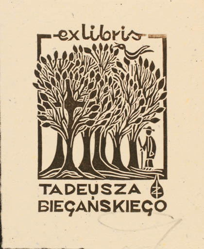 Exlibris by Zbigniew Jozwik from Poland for Tadeusza Bieganskiego - Tree 