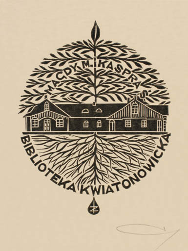 Exlibris by Zbigniew Jozwik from Poland for Kwiatonowicka Biblioteka - Architecture Flora 