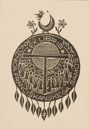 Exlibris by Zbigniew Jozwik from Poland for Knjiznice Franciskanskega Samostana - Religion 