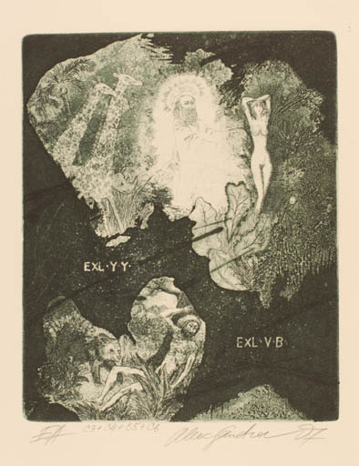 Exlibris by Gennadij Alexandrov from Czech Republic for Vladimir og Jancevskaja Jadviga Bogdanov - Adam and Eve Religion 