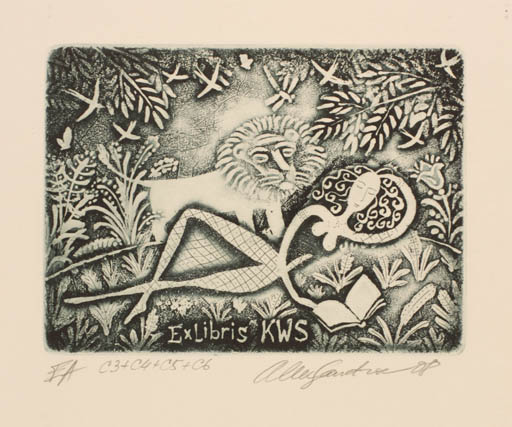 Exlibris by Gennadij Alexandrov from Czech Republic for K. Walaardt Sacre - Fauna Woman 