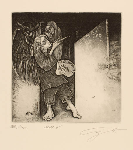 Exlibris by Alexandr Grigoriev from Belorussia for I.J Osenkowski - Devil Art 