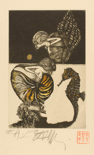 Exlibris by Leo Bednarik from Slovak Republic for ? ? - Fauna Maritime Surrealism 