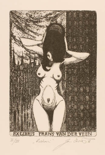 Exlibris by Jan Cernos from Czech Republic for Frans van der Veen - Woman Nude 