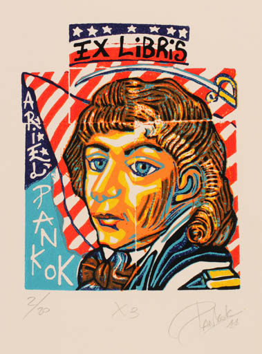 Exlibris by Marcela Pankok from Argentina for Ariel Pankok - Man Portrait 