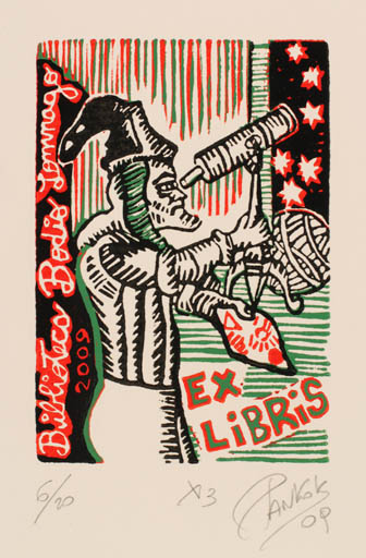 Exlibris by Marcela Pankok from Argentina for Biblioteca Bodio Lomnago - Cosmos Man 