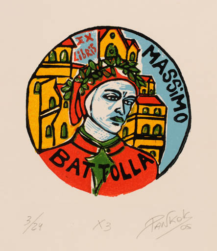 Exlibris by Marcela Pankok from Argentina for Massimo Battolla - City Man Portrait 