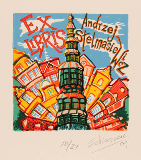 Exlibris by Mauricio Schvarzman from Argentina for Andrzej Stelmasoewocz - City 