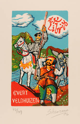 Exlibris by Mauricio Schvarzman from Argentina for Evert Veldhuizen - Don Quijote Knight 