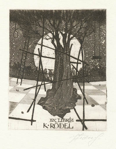 Exlibris by Grigorij Bosenko from Soviet Union for Klaus Rödel - Tree 