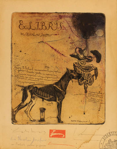 Exlibris by Veselin Damyanov-ves from Bulgaria for Dr. Nicolai Loaifov - Dog Medicine 