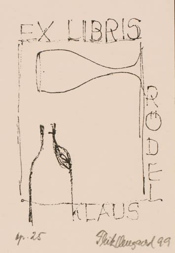 Exlibris by Fritz Overgaard from Denmark for Klaus Rödel - Wine 