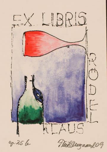 Exlibris by Fritz Overgaard from Denmark for Klaus Rödel - Wine 