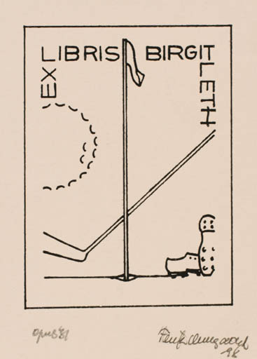 Exlibris by Fritz Overgaard from Denmark for Birgit Leth - Sport/game 