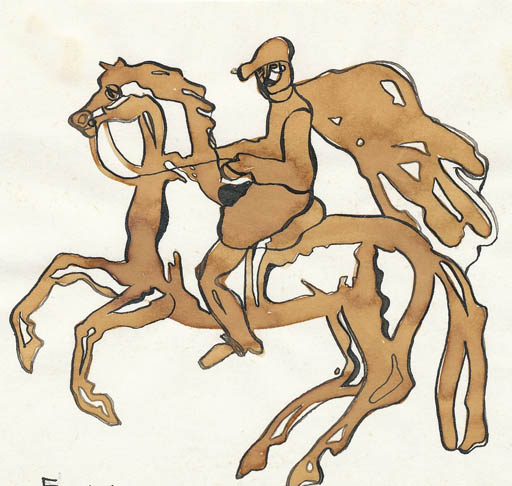 Exlibris by Jurij W. Kuznetsow from Soviet Union for Klaus Rödel - Horseman/Rider 