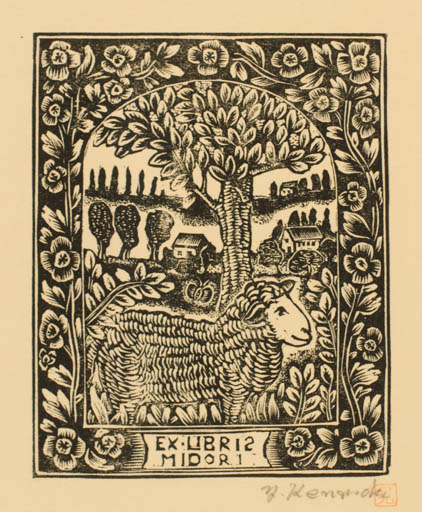 Exlibris by Yaichi Kenmoku from Japan for ? Midori - Fauna Scenery/Landscape 