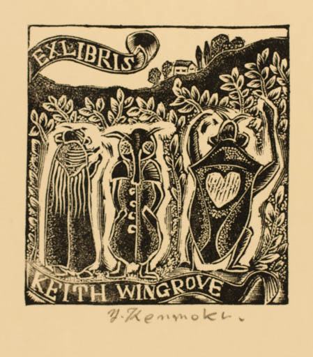 Exlibris by Yaichi Kenmoku from Japan for Keih Wingrove - Insect Scenery/Landscape 