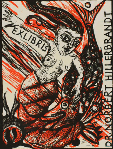 Exlibris by Annette Fritzsch from Germany for Dr. Norbert Hillerbrandt - Fish Mermaid 